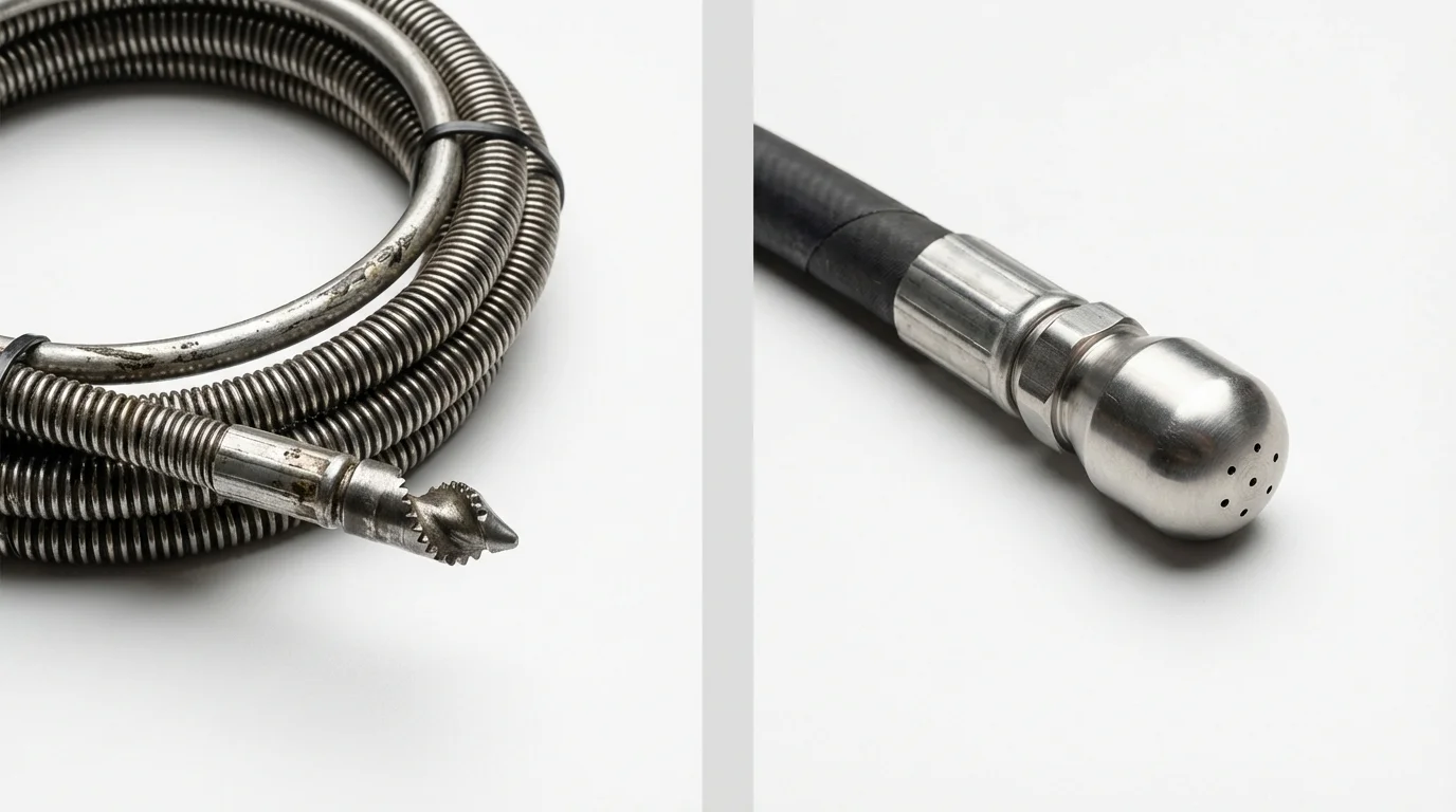 Drain snake cable and hydro jetting nozzle used for drain cleaning in Cheney, WA