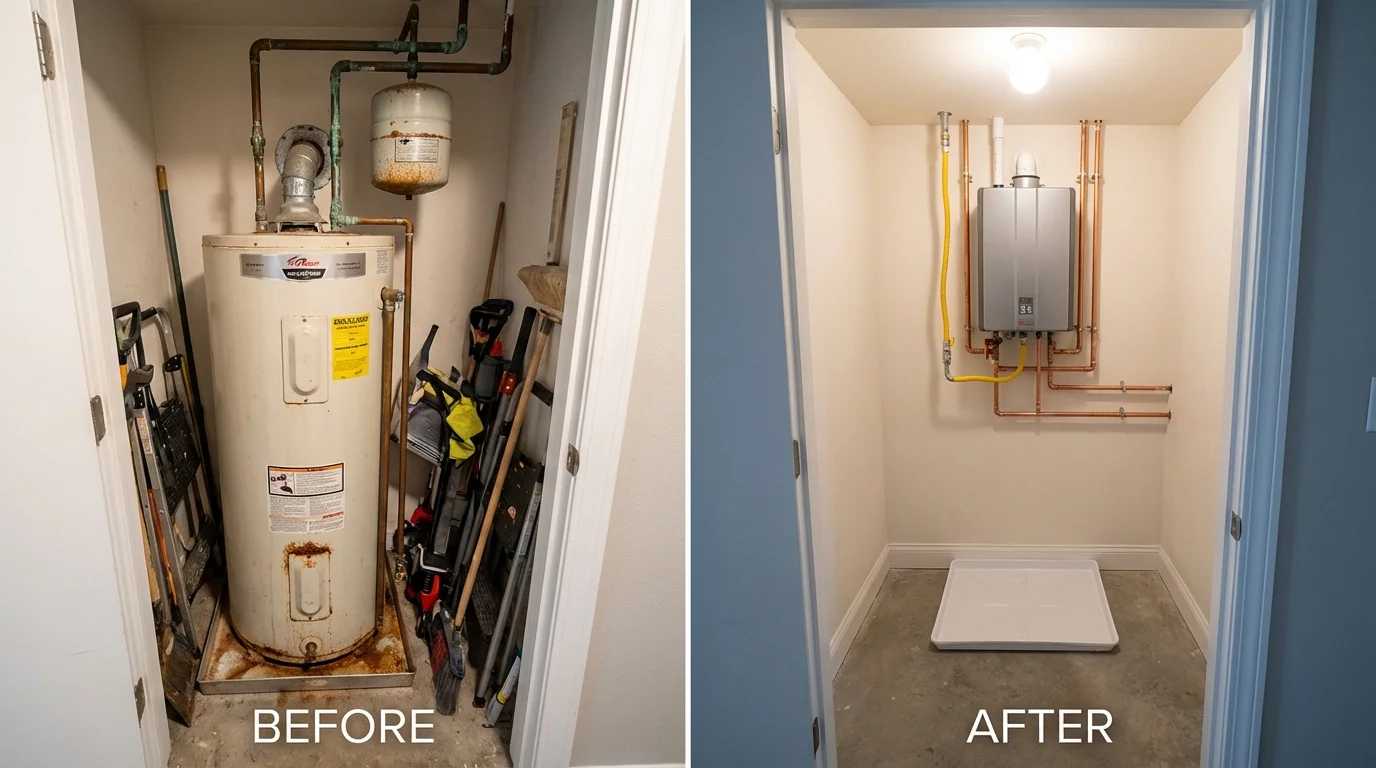 Tank water heater versus wall-mounted tankless unit comparison for Cheney, WA homeowners