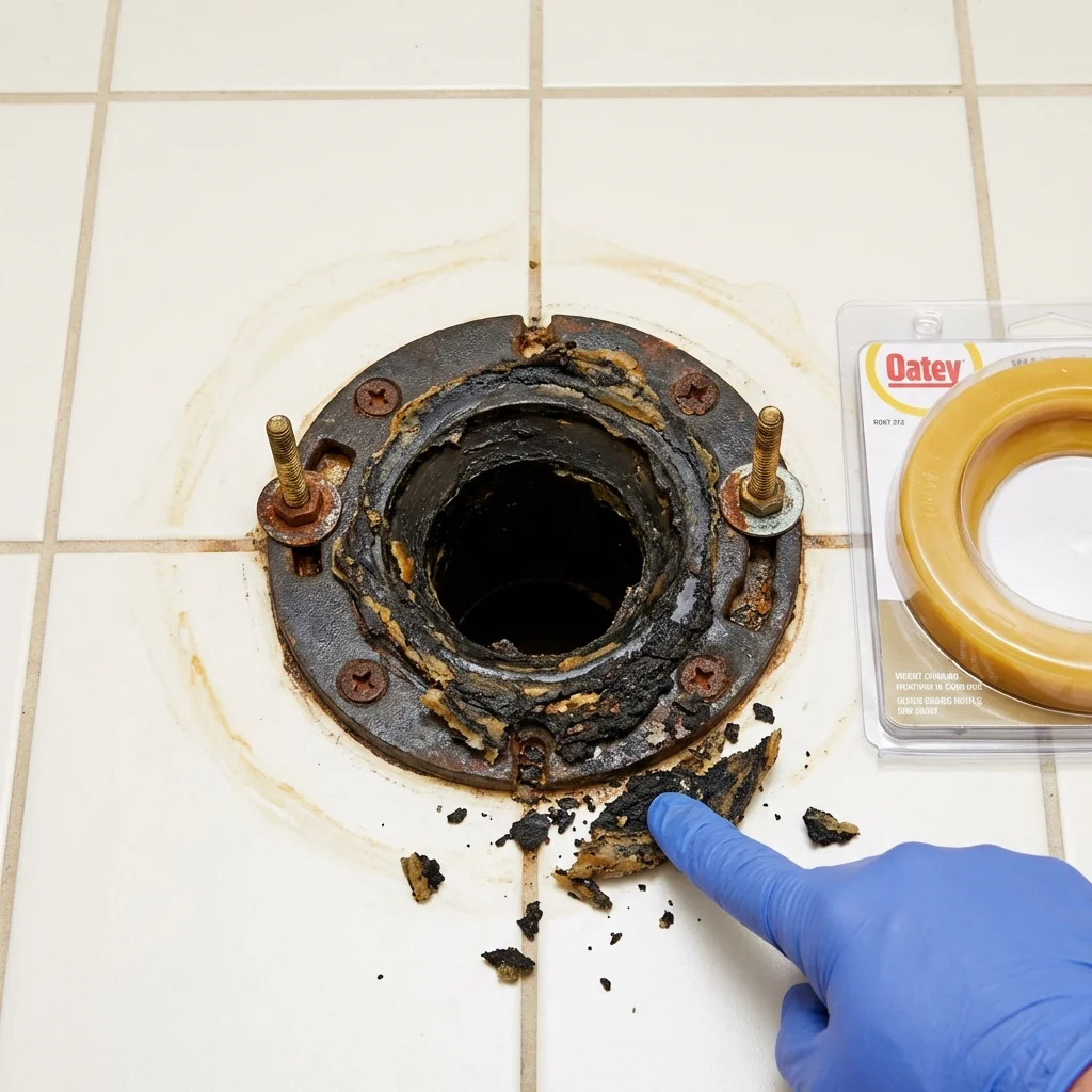 Failed wax ring showing water seepage at the base of a toilet in a Cheney, WA home